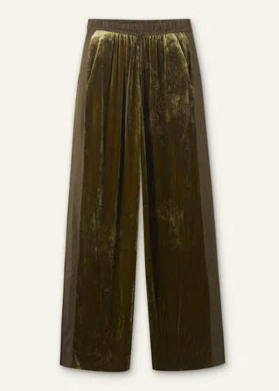 Me+em Silk-blend Velvet Relaxed Tapered Pant In Bronze Green