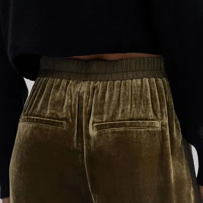 Me+em Silk-blend Velvet Relaxed Tapered Pant In Bronze Green