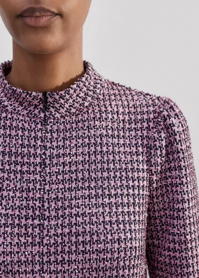Me+em Houndstooth Tweed High Neck Top In Pink/navy/black