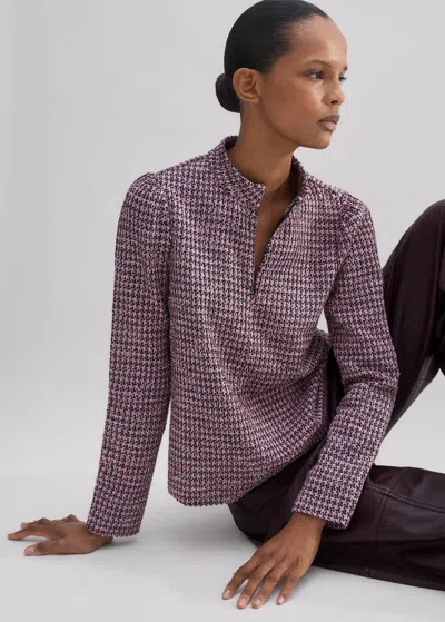 Me+em Houndstooth Tweed High Neck Top In Pink/navy/black