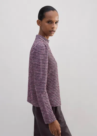 Me+em Houndstooth Tweed High Neck Top In Pink/navy/black