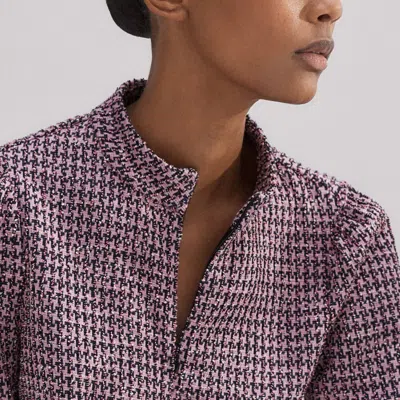 Me+em Houndstooth Tweed High Neck Top In Pink/navy/black