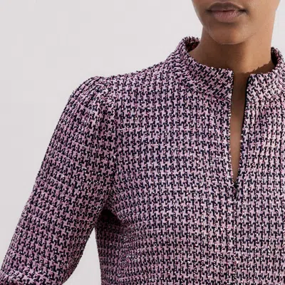 Me+em Houndstooth Tweed High Neck Top In Pink/navy/black