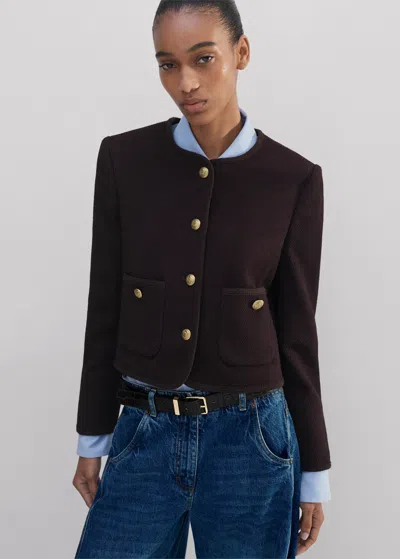 Me+em Wool-blend Twill Crop Jacket In Deep Merlot