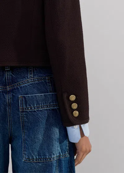 Me+em Wool-blend Twill Crop Jacket In Deep Merlot