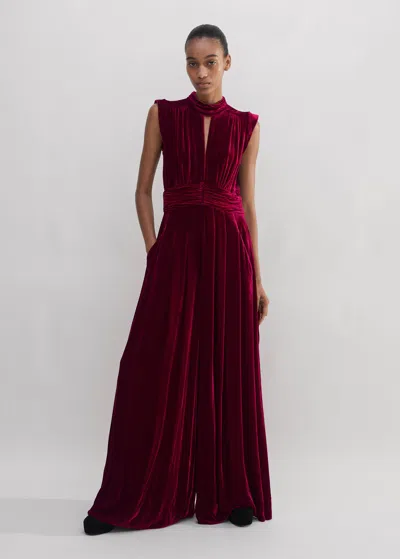 Me+em Silk-blend Velvet Wide-leg Jumpsuit In Intense Red