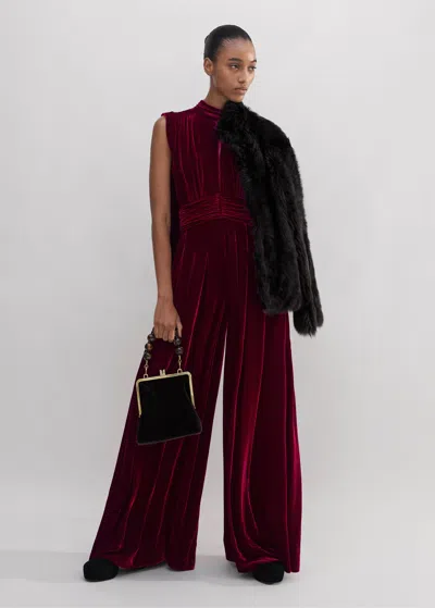 Me+em Silk-blend Velvet Wide-leg Jumpsuit In Intense Red