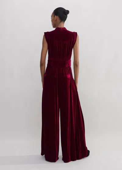 Me+em Silk-blend Velvet Wide-leg Jumpsuit In Intense Red