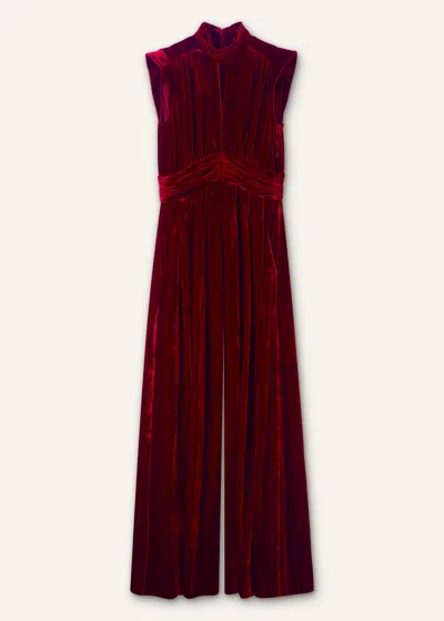 Me+em Silk-blend Velvet Wide-leg Jumpsuit In Intense Red