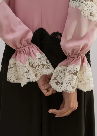 Me+em Silk Color Block Lace Maxi Dress + Belt In Light Cream/iris Pink/double Espresso