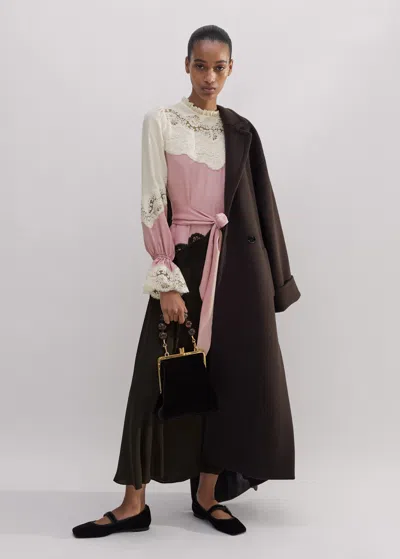 Me+em Silk Color Block Lace Maxi Dress + Belt In Light Cream/iris Pink/double Espresso