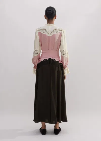 Me+em Silk Color Block Lace Maxi Dress + Belt In Light Cream/iris Pink/double Espresso