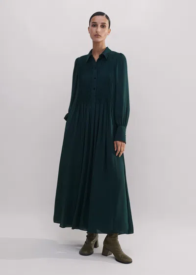 Me+em Pleated Maxi Shirt Dress + Belt In Gable Green