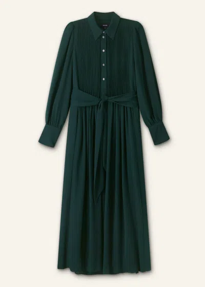 Me+em Pleated Maxi Shirt Dress + Belt In Gable Green