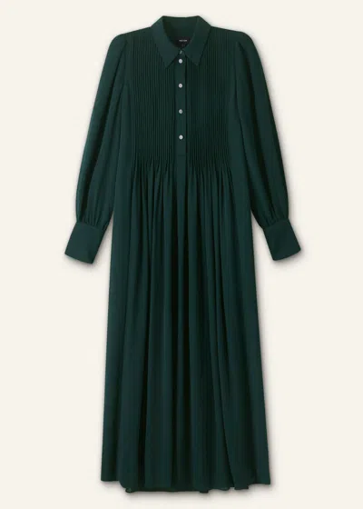Me+em Pleated Maxi Shirt Dress + Belt In Gable Green