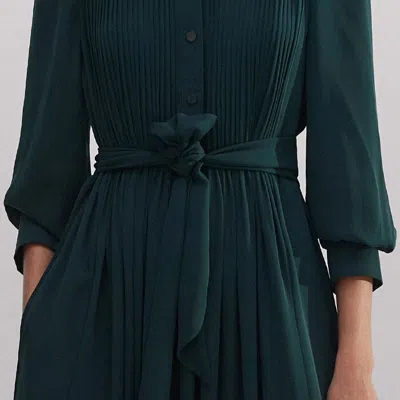 Me+em Pleated Maxi Shirt Dress + Belt In Gable Green
