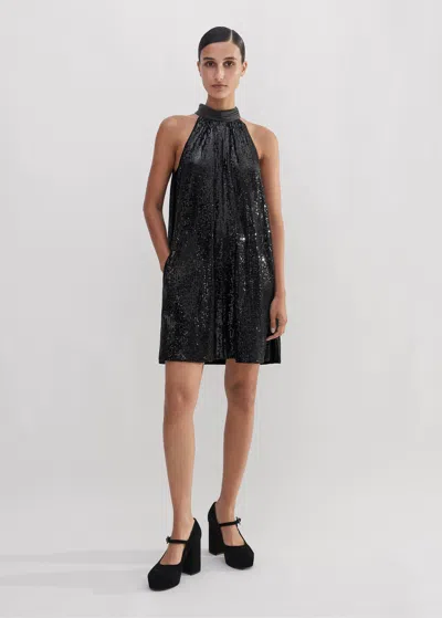 Me+em Silk-blend Sequin Short Swing Dress + Tie In Black