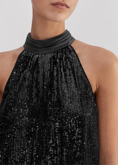 Me+em Silk-blend Sequin Short Swing Dress + Tie In Black