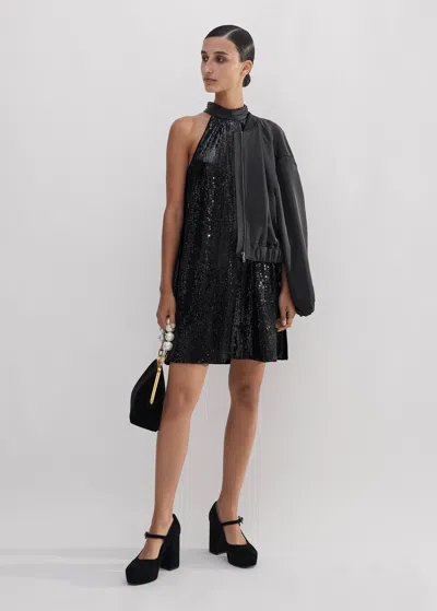 Me+em Silk-blend Sequin Short Swing Dress + Tie In Black