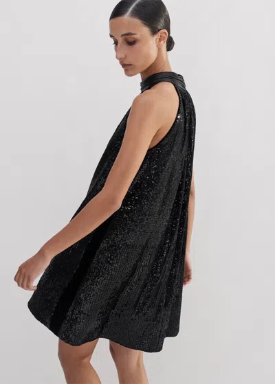 Me+em Silk-blend Sequin Short Swing Dress + Tie In Black