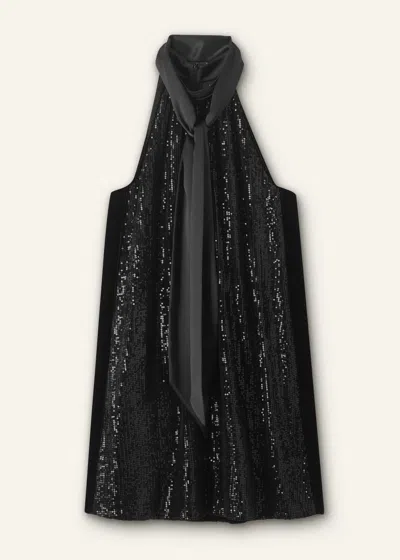 Me+em Silk-blend Sequin Short Swing Dress + Tie In Black