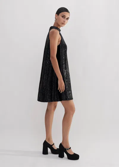 Me+em Silk-blend Sequin Short Swing Dress + Tie In Black