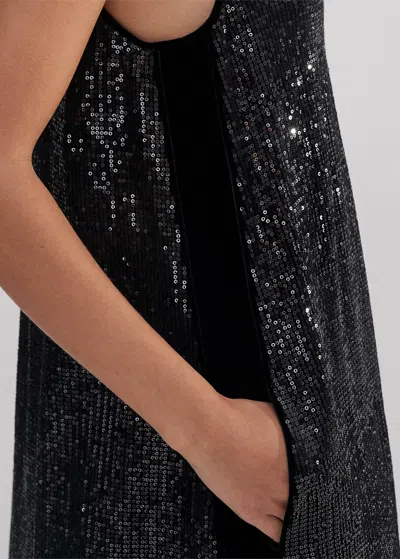 Me+em Silk-blend Sequin Short Swing Dress + Tie In Black