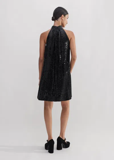 Me+em Silk-blend Sequin Short Swing Dress + Tie In Black