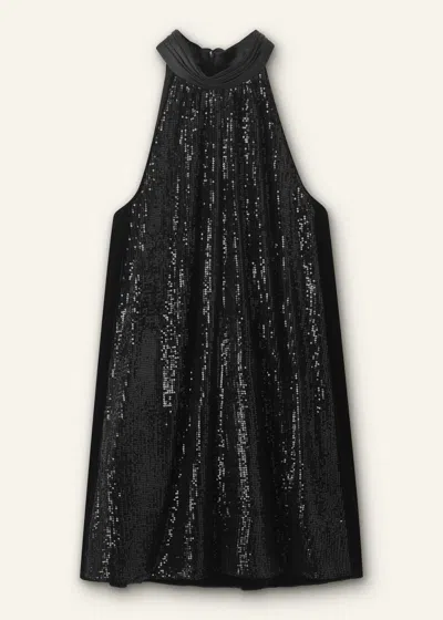 Me+em Silk-blend Sequin Short Swing Dress + Tie In Black