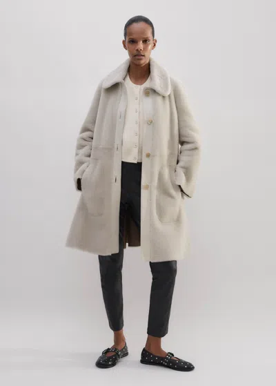 Me+em Luxe Shearling Leather-mix Swing Coat In Natural