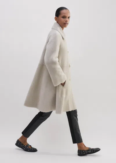 Me+em Luxe Shearling Leather-mix Swing Coat In Natural