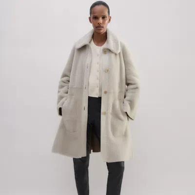 Me+em Luxe Shearling Leather-mix Swing Coat In Natural