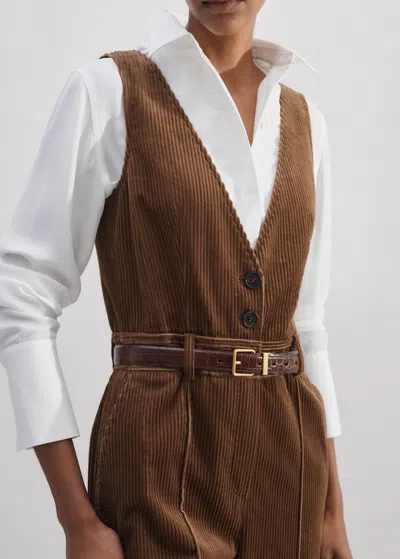 Me+em Cord Wide-leg Layering Jumpsuit In Caramel