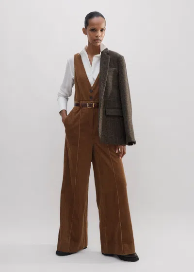 Me+em Cord Wide-leg Layering Jumpsuit In Caramel
