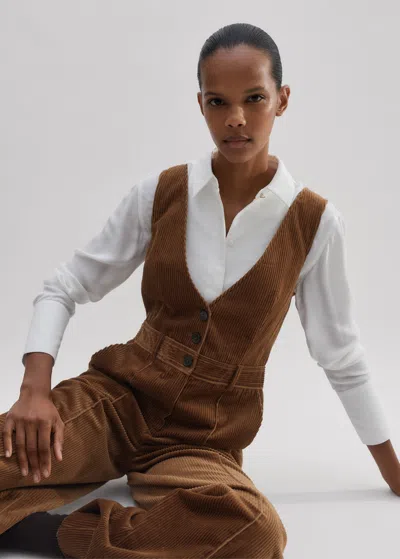 Me+em Cord Wide-leg Layering Jumpsuit In Caramel