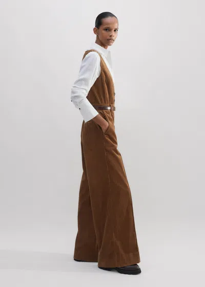 Me+em Cord Wide-leg Layering Jumpsuit In Caramel