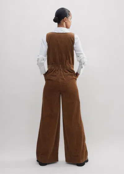 Me+em Cord Wide-leg Layering Jumpsuit In Caramel