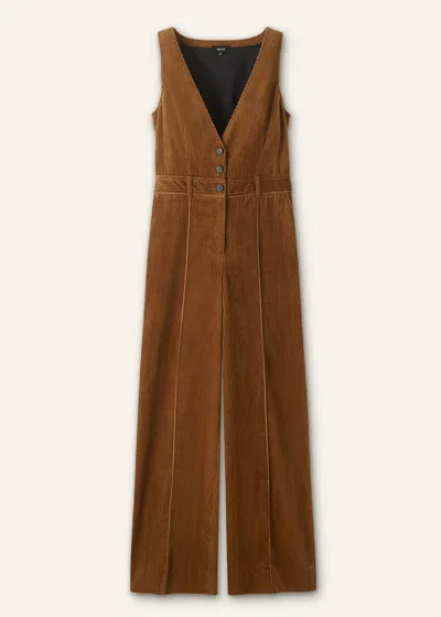 Me+em Cord Wide-leg Layering Jumpsuit In Caramel