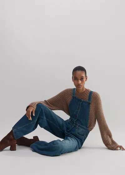 Me+em Super Soft Authentic Denim Dungaree In Authentic Mid Wash