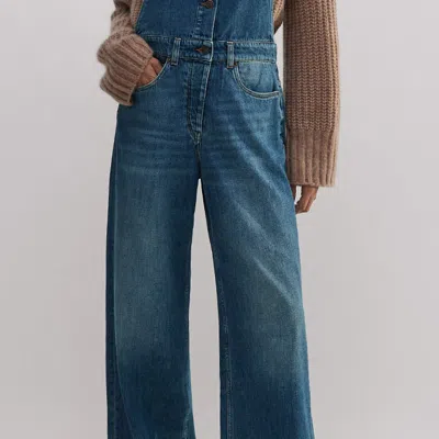 Me+em Super Soft Authentic Denim Dungaree In Authentic Mid Wash