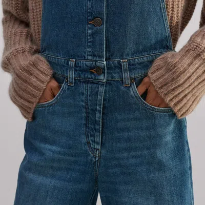 Me+em Super Soft Authentic Denim Dungaree In Authentic Mid Wash