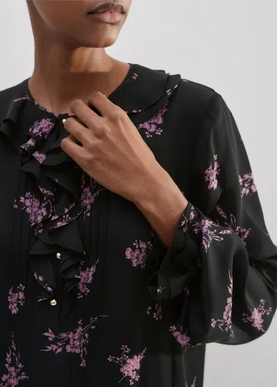 Me+em Silk Scattered Floral Print Short Dress In Black/fresh Lavender Pink