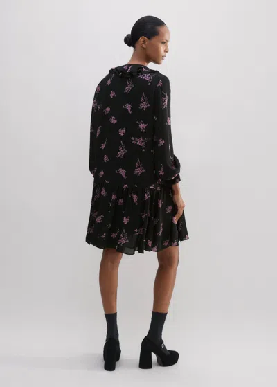 Me+em Silk Scattered Floral Print Short Dress In Black/fresh Lavender Pink