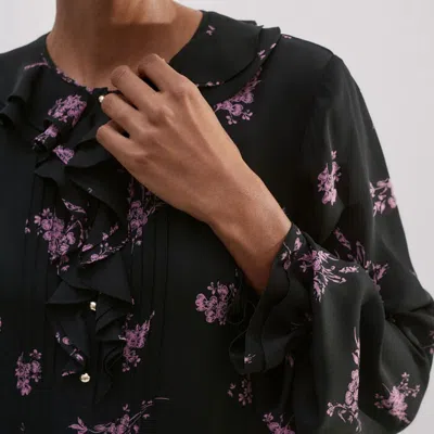 Me+em Silk Scattered Floral Print Short Dress In Black/fresh Lavender Pink