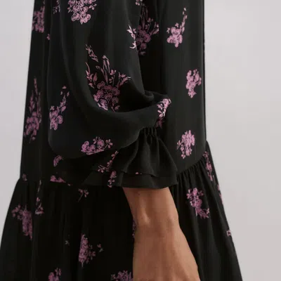 Me+em Silk Scattered Floral Print Short Dress In Black/fresh Lavender Pink