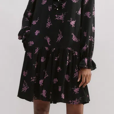 Me+em Silk Scattered Floral Print Short Dress In Black/fresh Lavender Pink