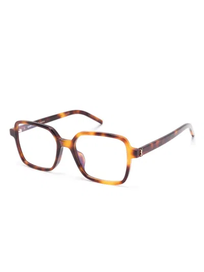 Shop Saint Laurent Square-frame Glasses In Brown