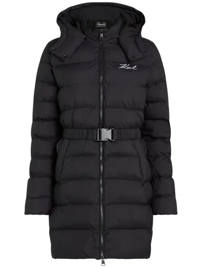 Shop Karl Lagerfeld Lightweight Long Puffer Coat In Black