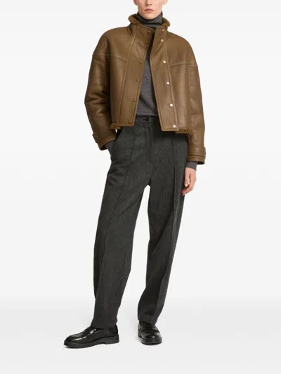 Yves Salomon Shearling-lining Jacket In Brown