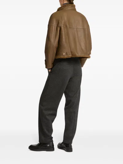 Yves Salomon Shearling-lining Jacket In Brown